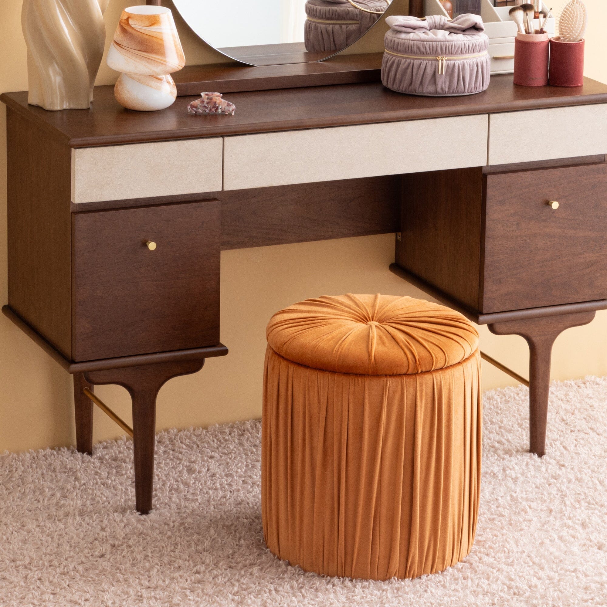 Tabouret d'appoint plissé texturé orange