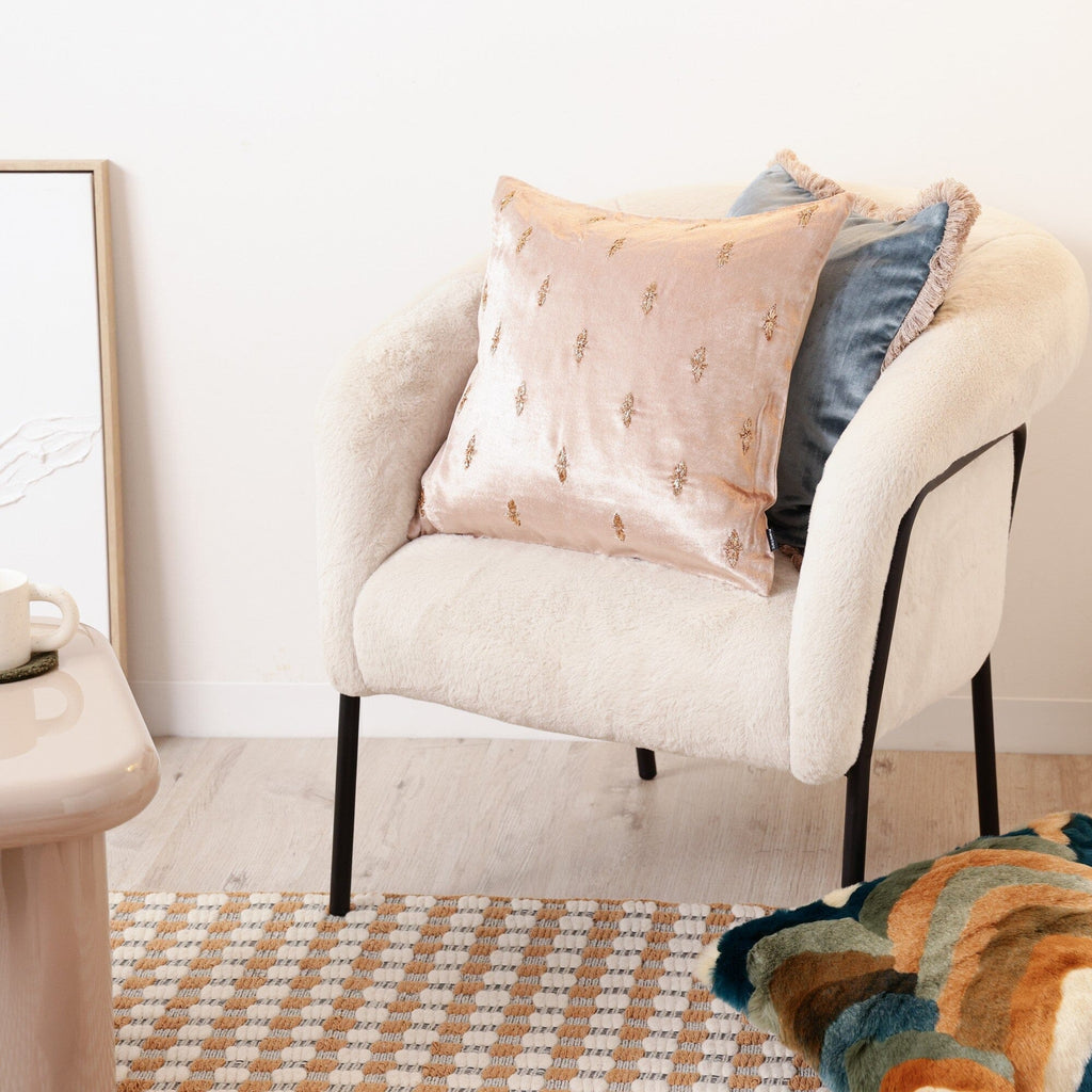 Fauteuil Beige et Noir en Peluche