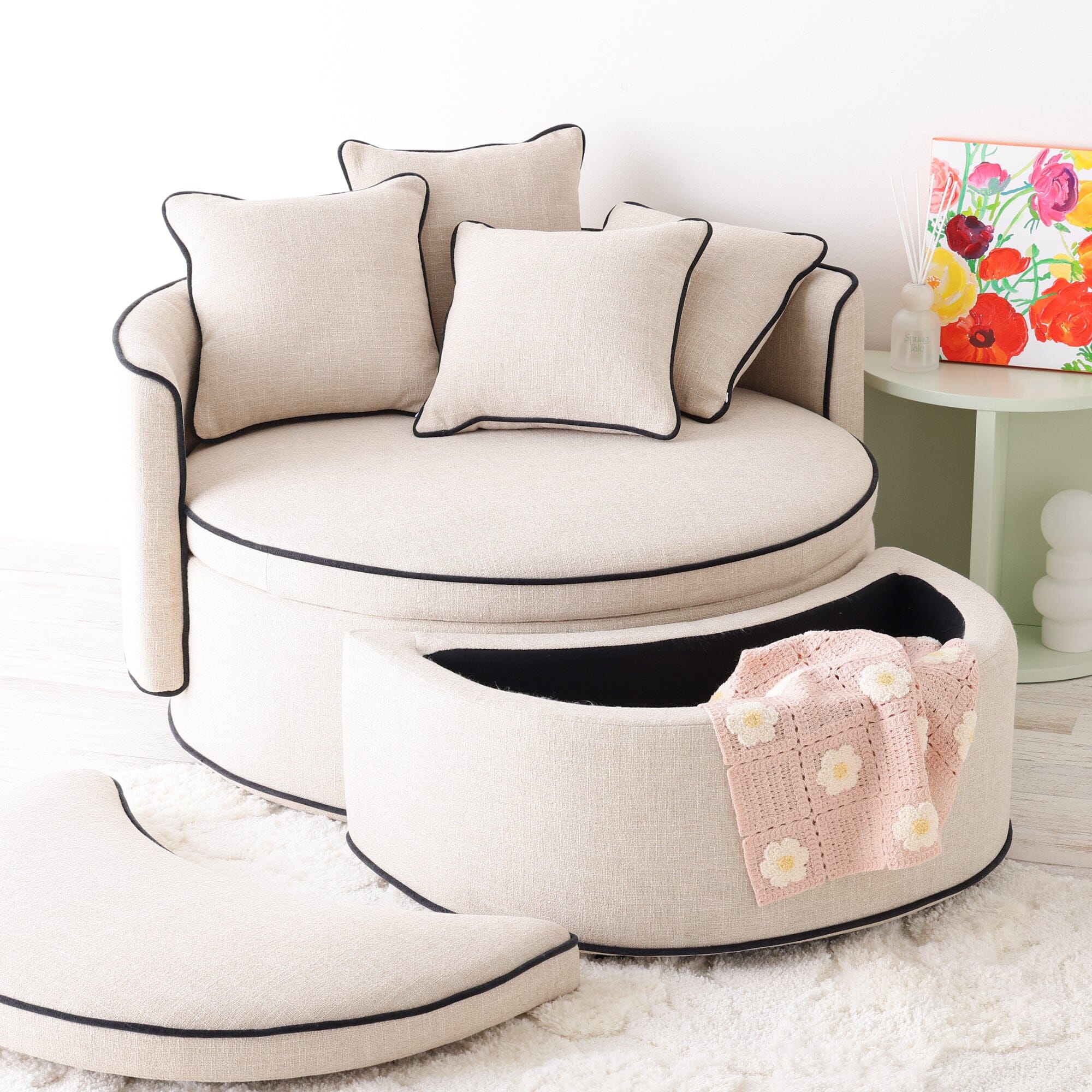 Repose-pieds rembourré beige clair