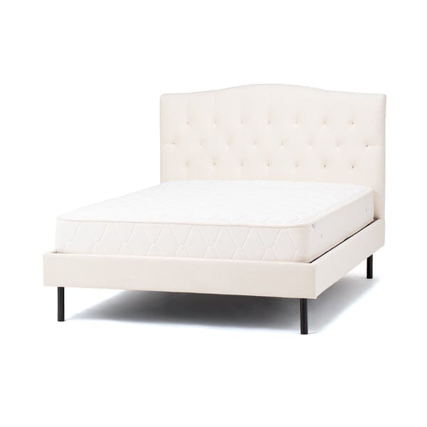 Cadre de lit blanc semi-double avec tête de lit capitonnée